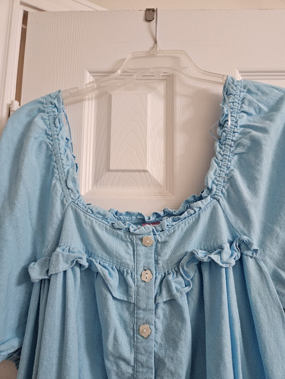 Stoney Clover Lane x Target Blue Ruffle Puff Sleeve Babydoll Mini Dress Linen - Picture 3 of 9
